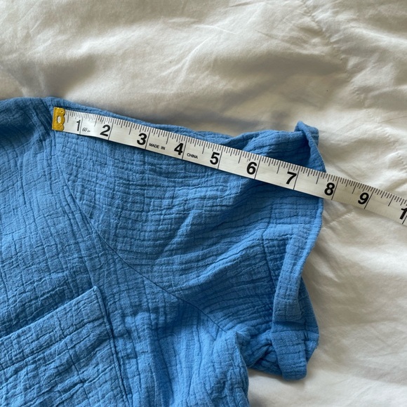 FRNCH PARIS blue crinkle textured button up collard crop top | M - Picture 11 of 11